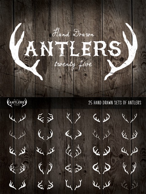 25 Hand Drawn Antlers Vector Set