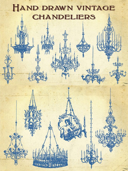 Vector Hand Drawn Vintage Chandeliers