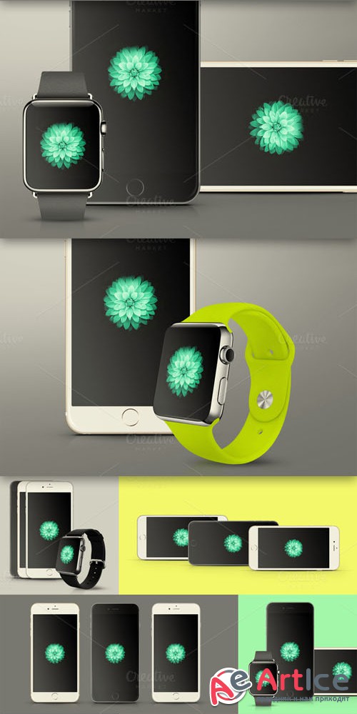 CreativeMarket - iPhone 6 & iWatch Mockups Pack 88451