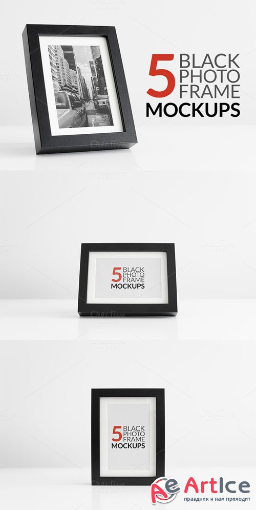 CreativeMarket - 5 Black Photo Frame Mockups