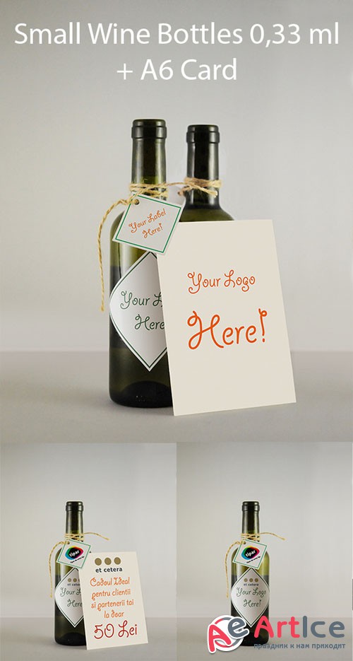 CreativeMarket - Wine Bottles Mockup 033ml +A6Card