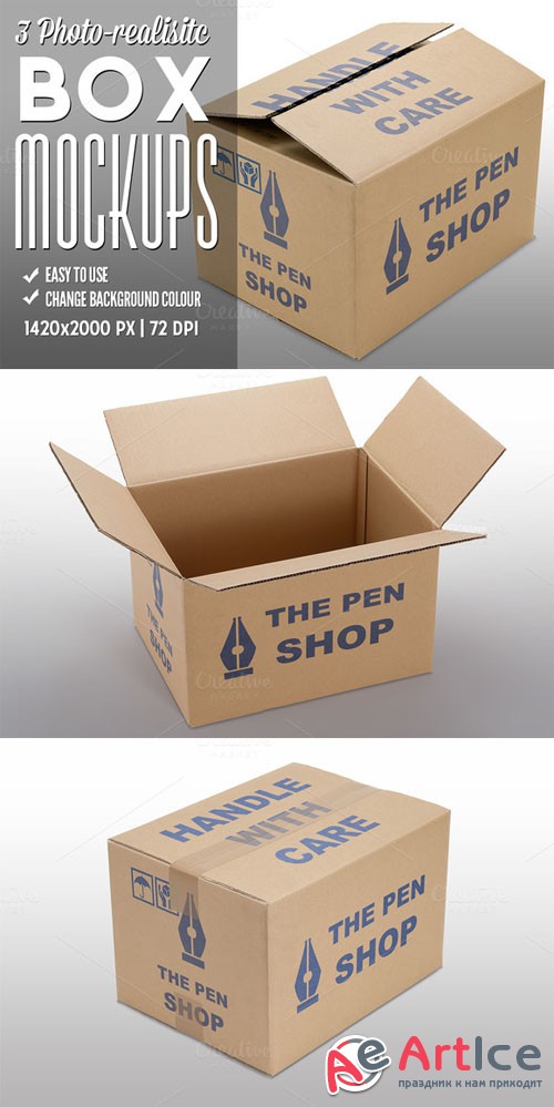 CreativeMarket - 3 Photo-realistic Box Mockups