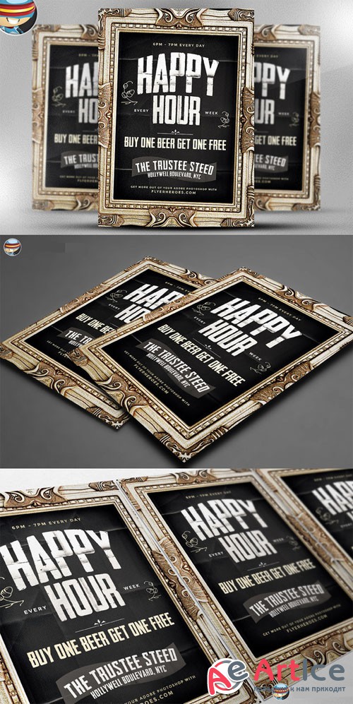 CreativeMarket - Framed Happy Hour PSD Flyer Template