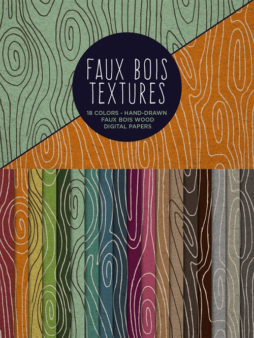 Faux Bois Wood Hand Drawn Patterns