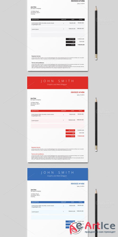 CreativeMarket - Invoice Template (3 colours) 50675