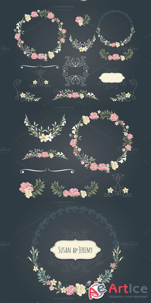 Creativemarket - Vintage Rose wedding set 68954