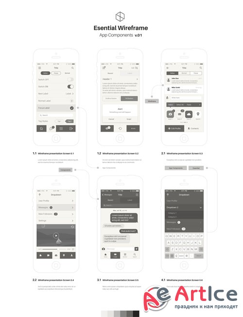 Mobile iOS Wireframe App Stencil v1