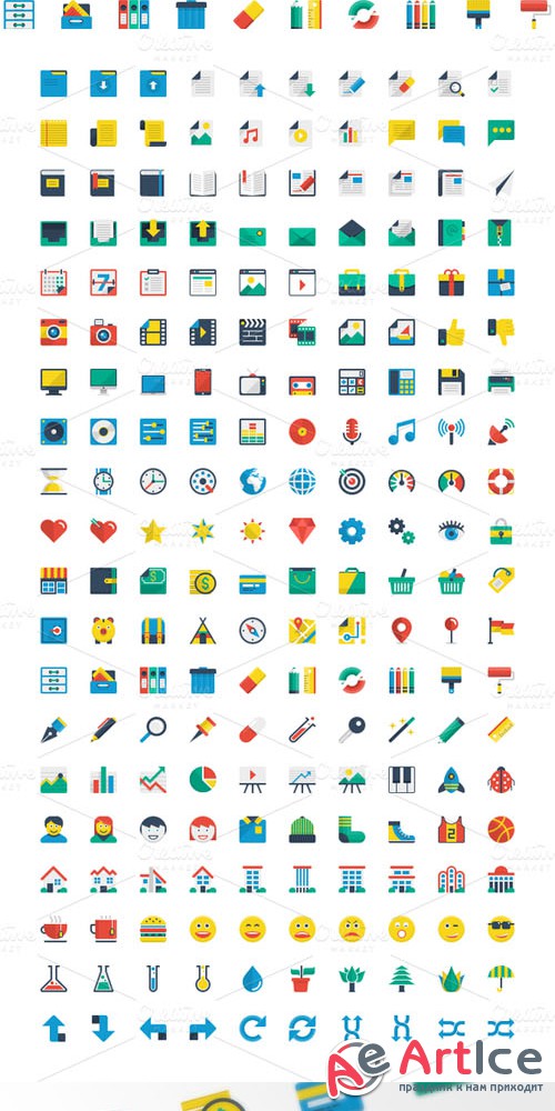 Flatilicious 200 icons - Creativemarket 13226