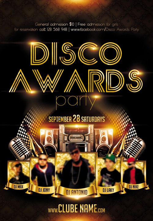 Club Flyer PSD Template - Disco Awards Party