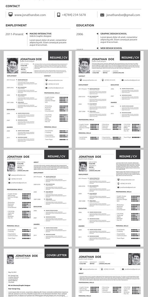 Pro Resume 5 Layouts Set PSD and Indesign