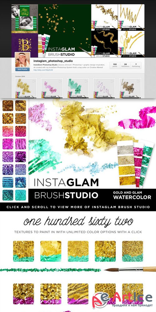 InstaGlam Brush Studio: Gold + Glam - Creativemarket 97212