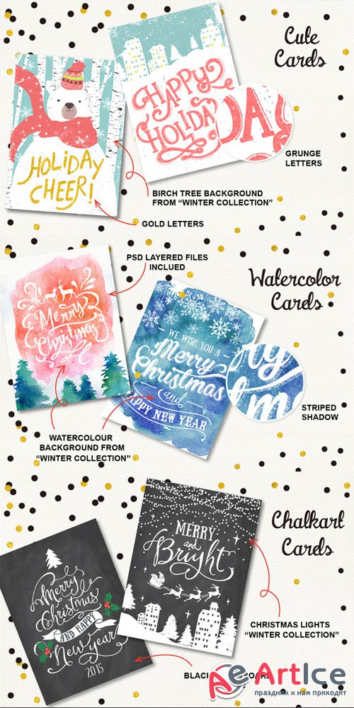 6 Christmas greeting cards set - Creativemarket 132057