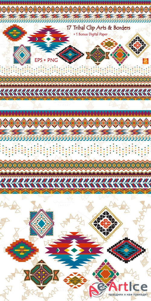 Tribal Clip Art & Border- EPS + PNG - Creativemarket 39549