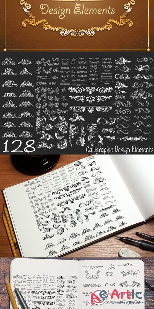 128 Calligraphic Design Elements - CM 101689