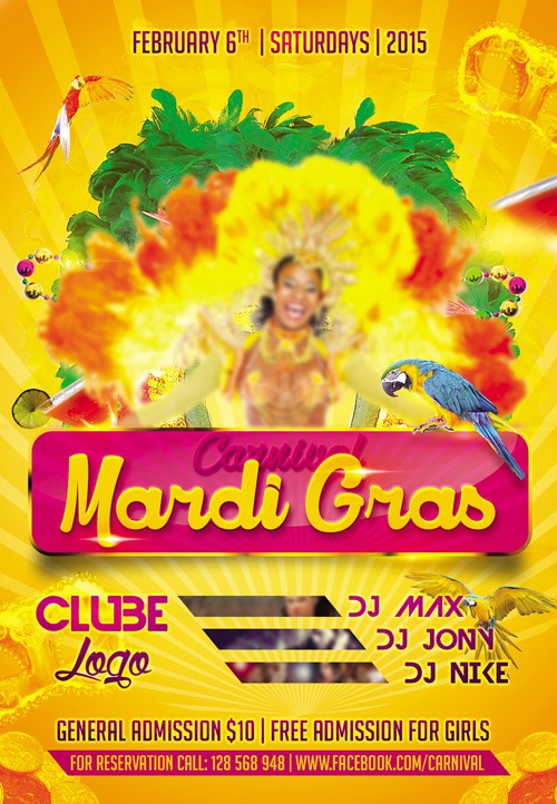 Flyer PSD Template - Mardi Gras Carnival 2