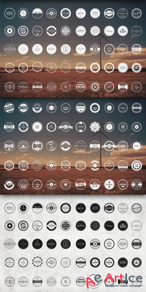 100 Retro Badges All Volumes - Creativemarket 99000