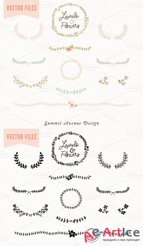 Laurel & Flowers Vintage Vector - CM 5277