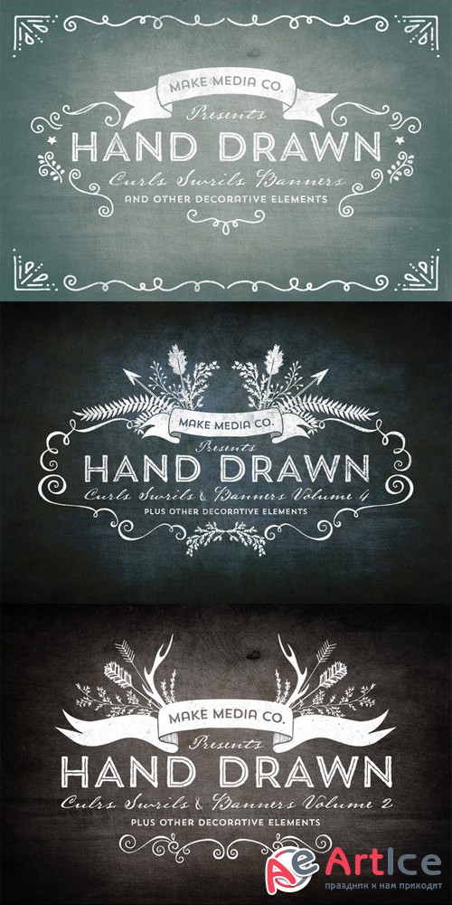 Hand Drawn Curls & Banners MEGAPACK - CM 31059