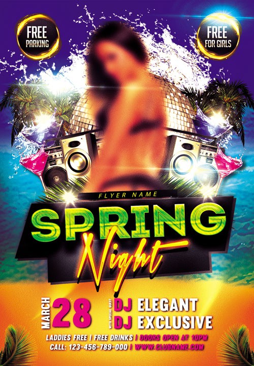 Club flyer PSD Template - Spring Night