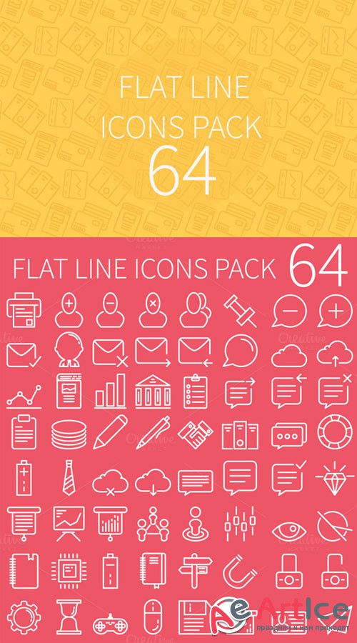 64 Flat Line Icons Pack - CM 50210