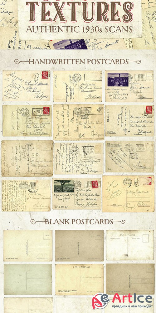 24 Authentic 1930s Vintage Postcard Textures