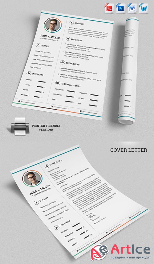 Minimal Job Resume CV Template - Creativemarket 138241