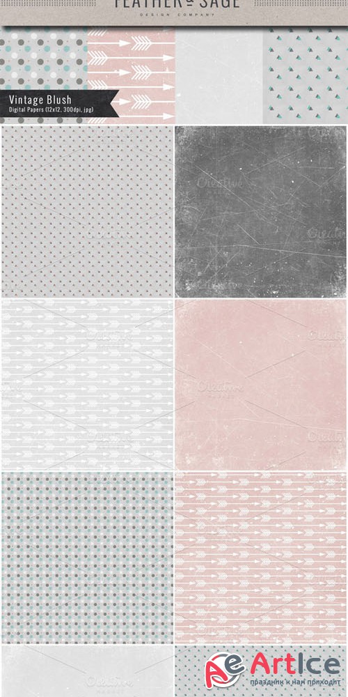 Vintage Blush Digital Papers - Creativemarket 8441