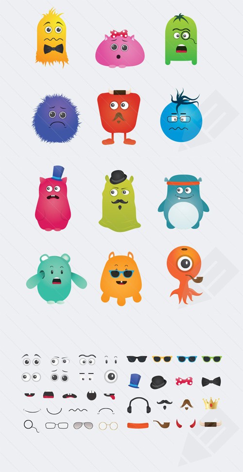 Vector Cute Monster Creation Kit 2