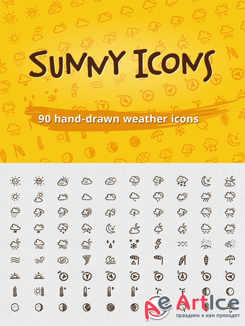 Sunny Icons: 90 weather icons - Creativemarket 87012