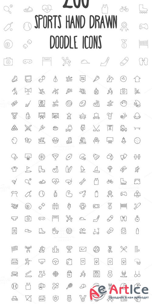 200 Sports Hand Drawn Doodle Icons - Creativemarket 160809