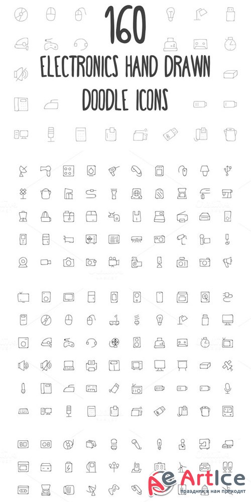 160 Electronics Hand Drawn Icons - Creativemarket 162355