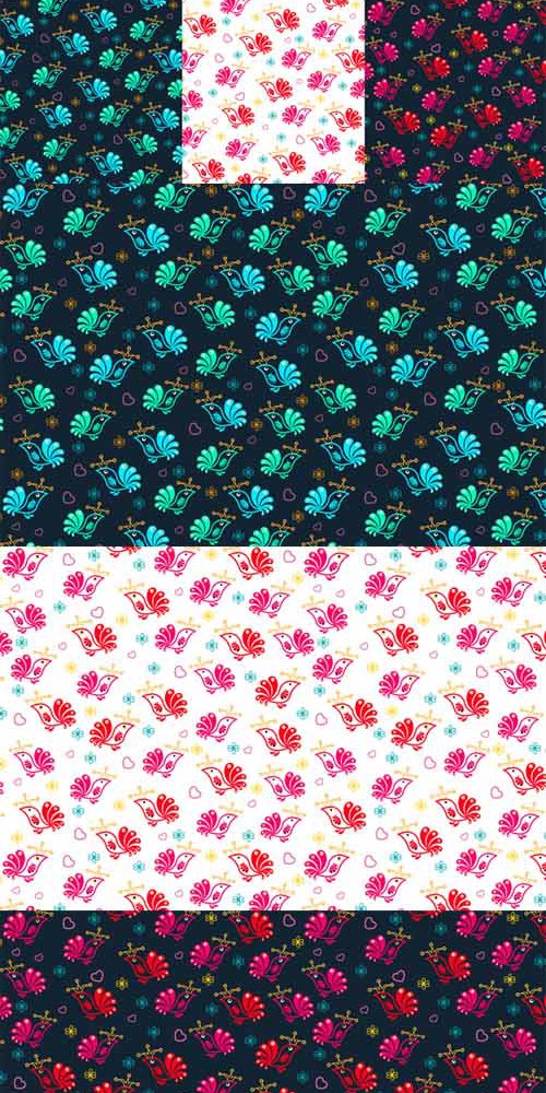 Vector Floral Birds Seamless Pattern