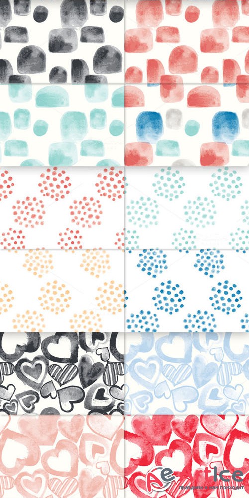 Watercolor Dot & Heart Digital Paper - Creativemarket 38775