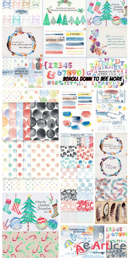 I LOVE Watercolor Clip Art MEGA Pack - Creativemarket 182793