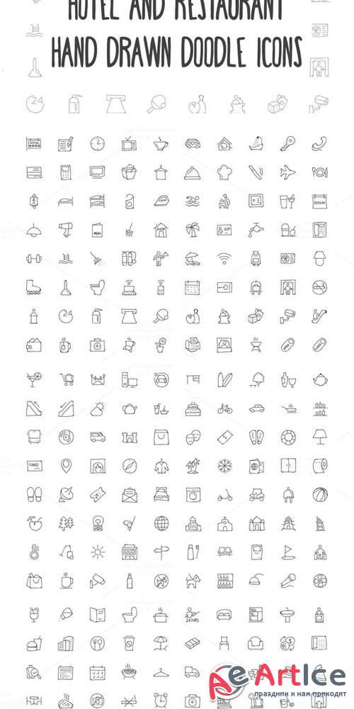 250 Hotel and Restaurant Doodle Icon - Creativemarket 160776