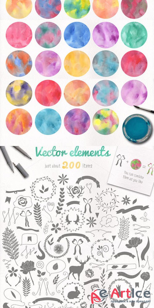 Watercolor pack + BONUS - Creativemarket 105680