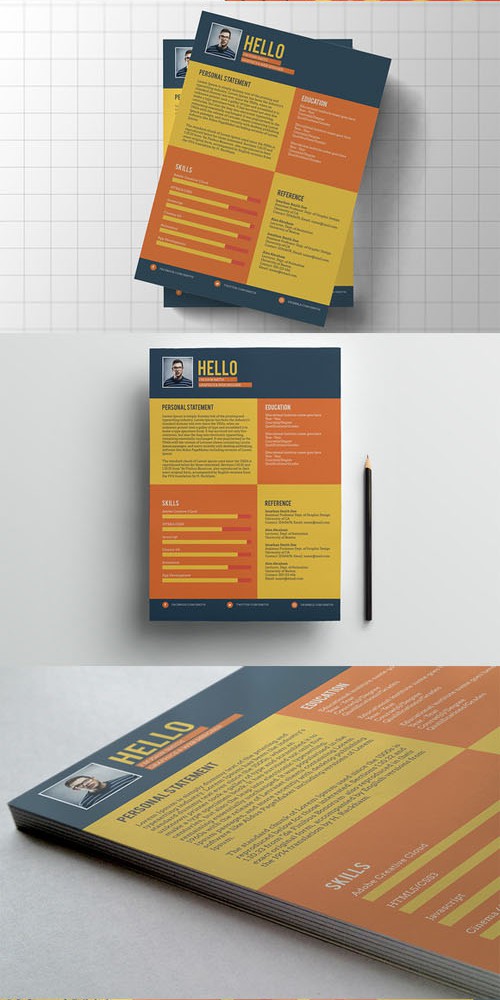 Flat Style Resume Template PSD