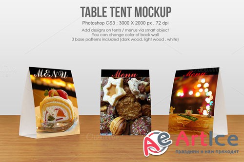 Table tent / menu Mockup - Creativemarket 236776