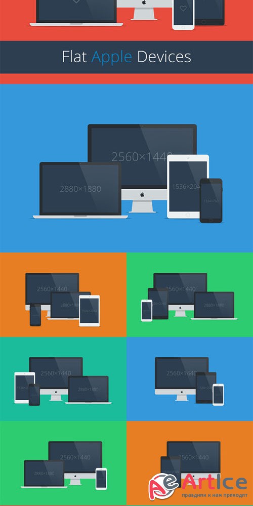 Flat Responsive Apple Web Mockups - Creativemarket 194689