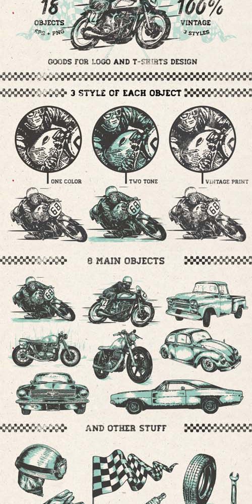 Vector Hand drawn Cars and Bikes