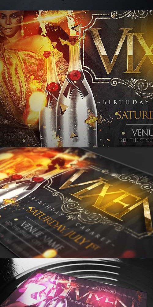 PSD Flyer Template - Vixen Birthday Party 