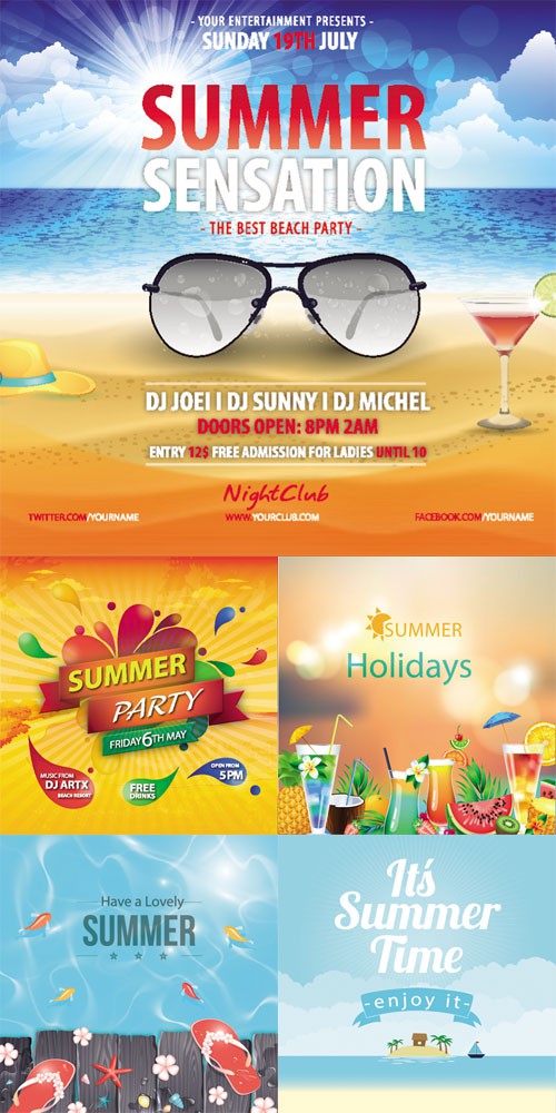 5 Summer Vector Posters Set