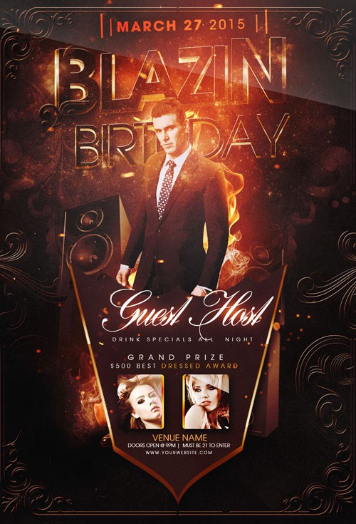 Flyer Template - Blazin Birthday PSD 