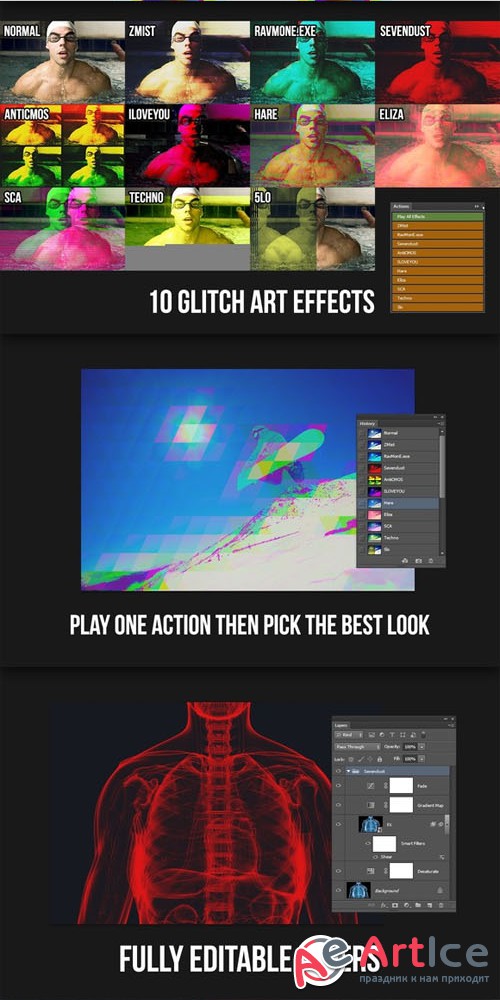 10 Glitch Art Photoshop Actions - Creativemarket 39760