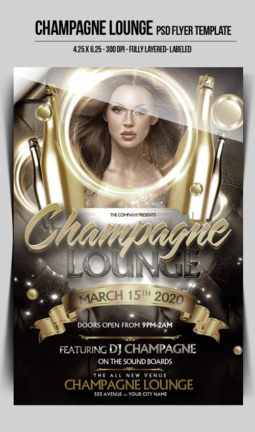 Flyer PSD Template - Champagne Lounge 