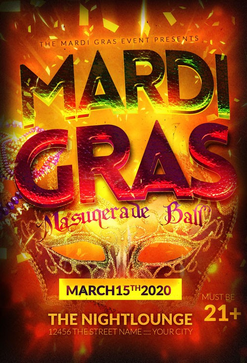 Flyer Template - Mardi Gras PSD Party 