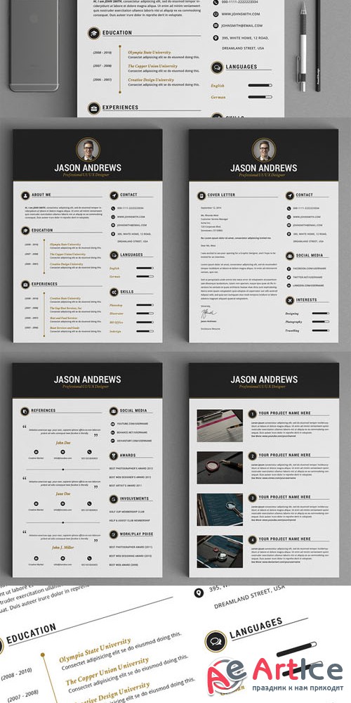 The Elegant Resume/CV Set Template - Creativemarket 139468