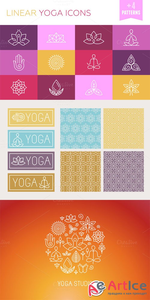 Creativemarket - Vector linear yoga icons 194835