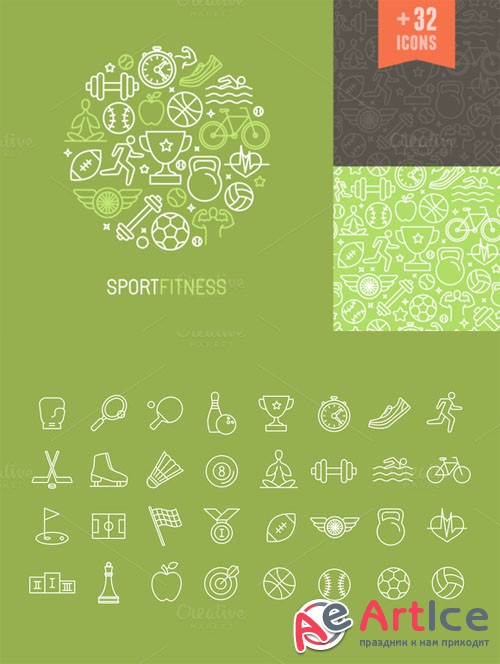 Creativemarket - Sport and fitness icons and patterns 213076