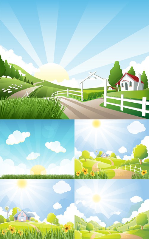 Vector Set - 5 Farm Illustrations 